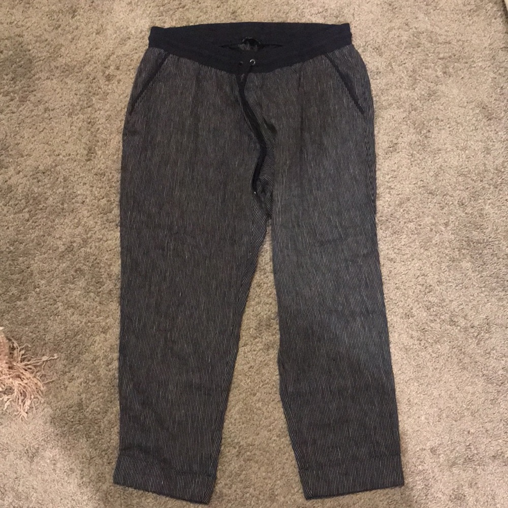 Athleta Blue and White Stripe Linen Pants